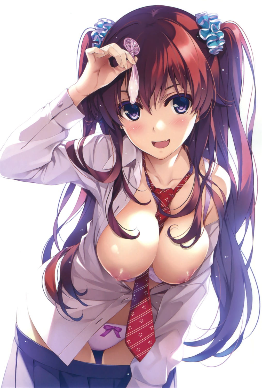 bra breasts comic_aun cum misaki_kurehito nipples open_shirt pantsu seifuku undressing yuzuki_kanna