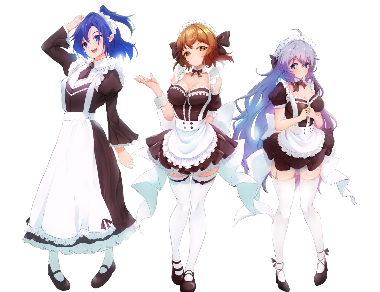 akisuko cleavage heels kazanari_tsubasa maid see_through senki_zesshou_symphogear stockings tachibana_hibiki thighhighs yukine_chris