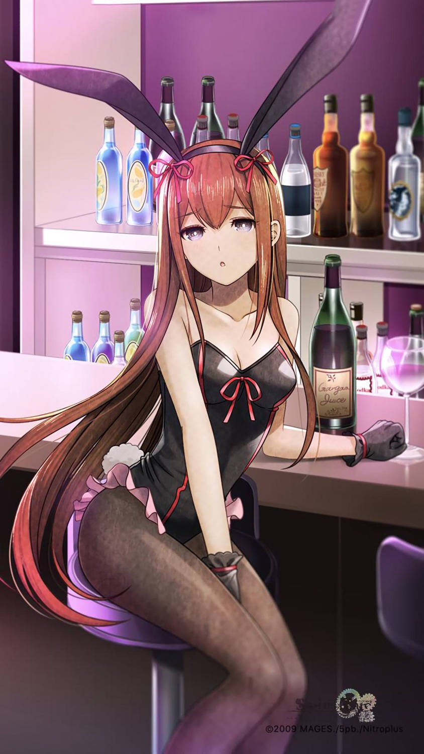 animal_ears bunny_ears bunny_girl cleavage huke makise_kurisu pantyhose steins;gate tail watermark