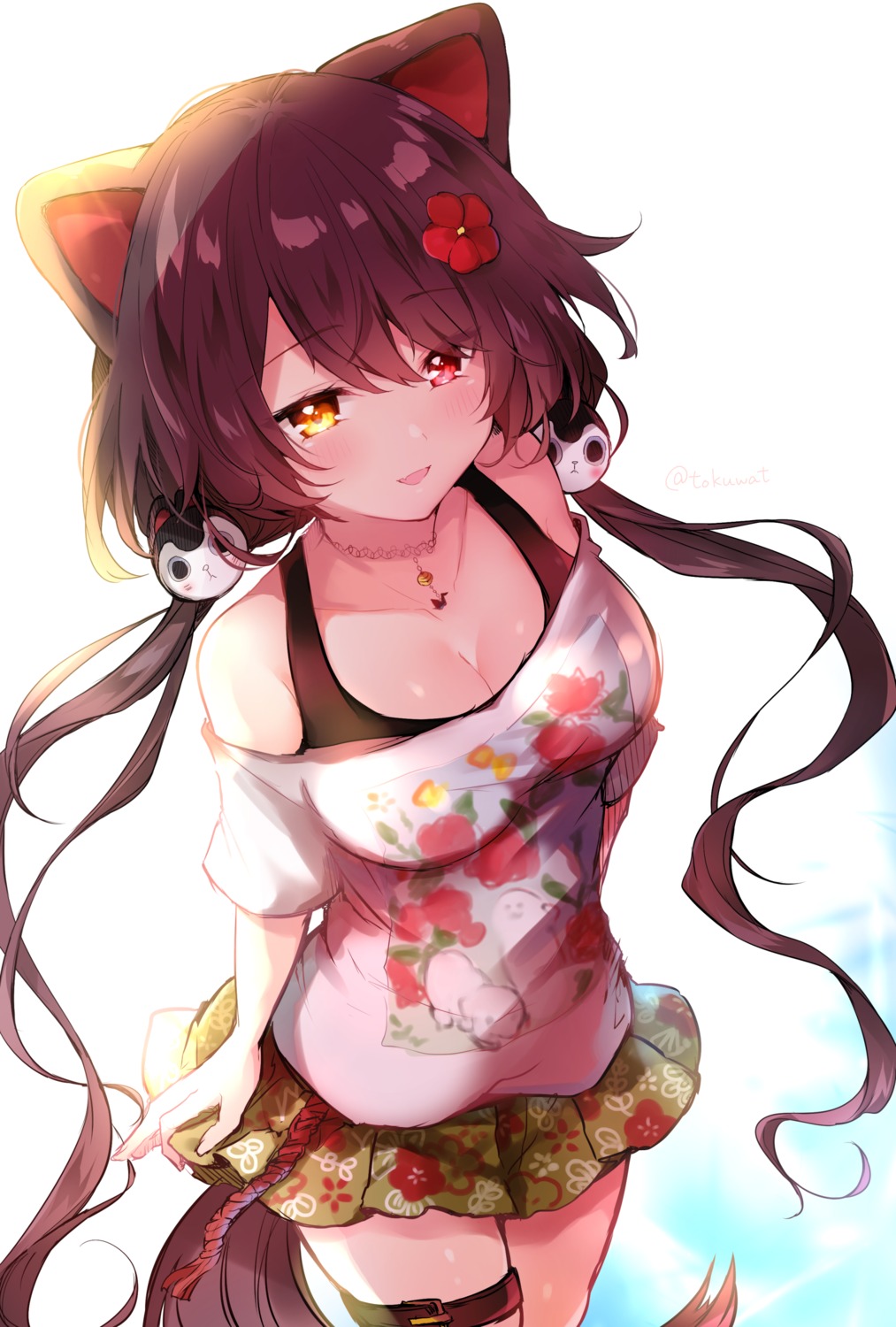 animal_ears cleavage fukunoki_tokuwa garter heterochromia inui_toko inumimi nijisanji tail