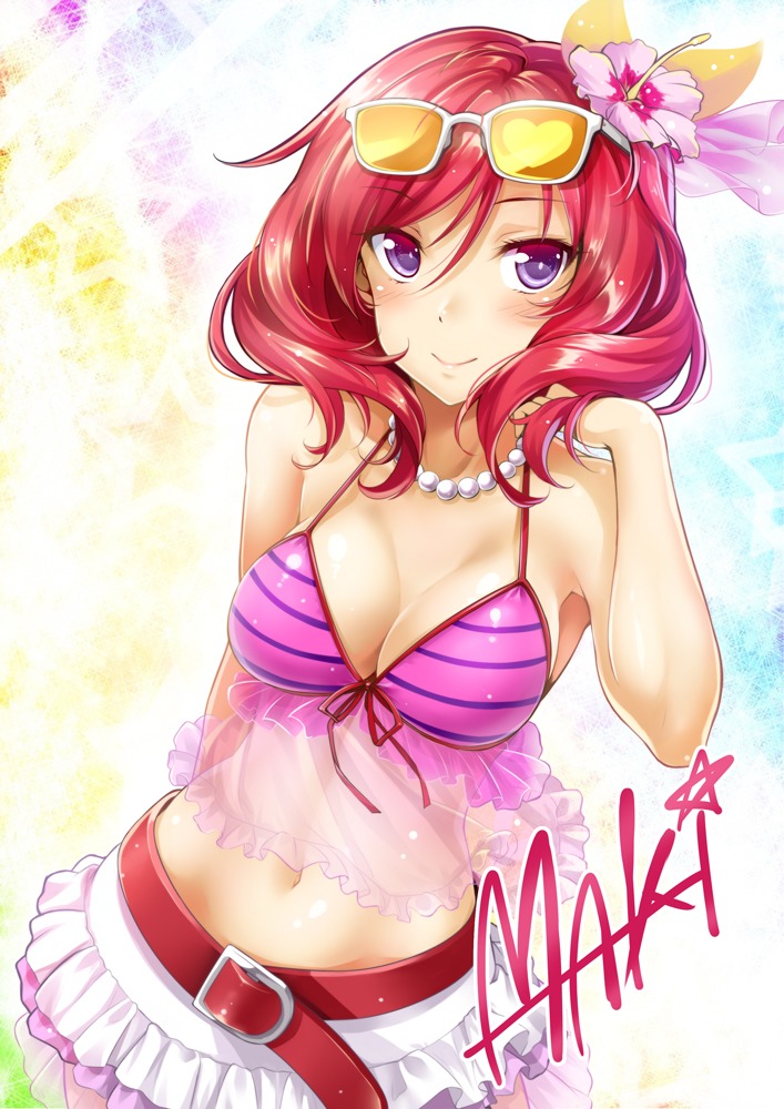 bikini_top cleavage love_live! nishikino_maki okitakung swimsuits