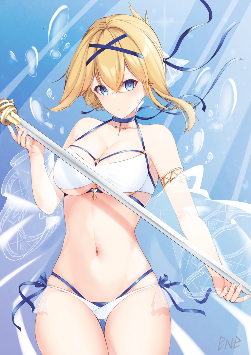 azur_lane bikini cleavage jeanne_d'arc_(azur_lane) shirafuji_ene swimsuits underboob weapon