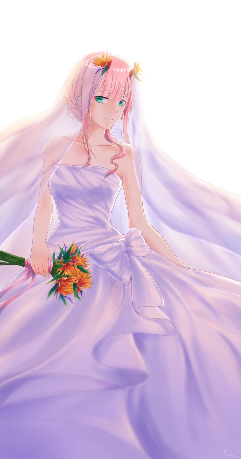 darling_in_the_franxx dress horns tiarii_art wedding_dress zero_two_(darling_in_the_franxx)