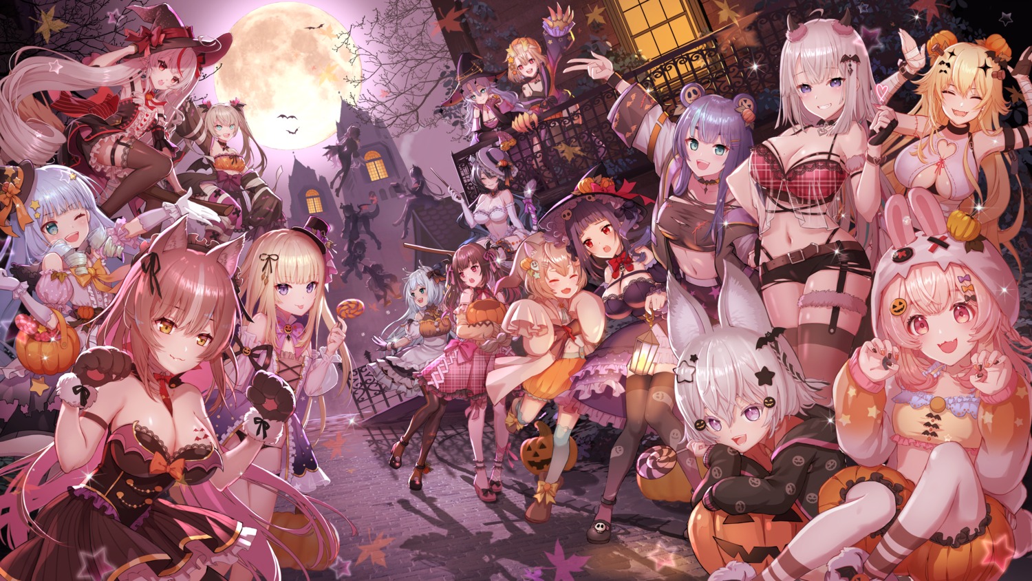 animal_ears bunny_ears dress garter halloween heels horns no_bra nyansan_oekaki pantyhose phase_connect see_through stockings tail tattoo thighhighs torn_clothes weapon witch