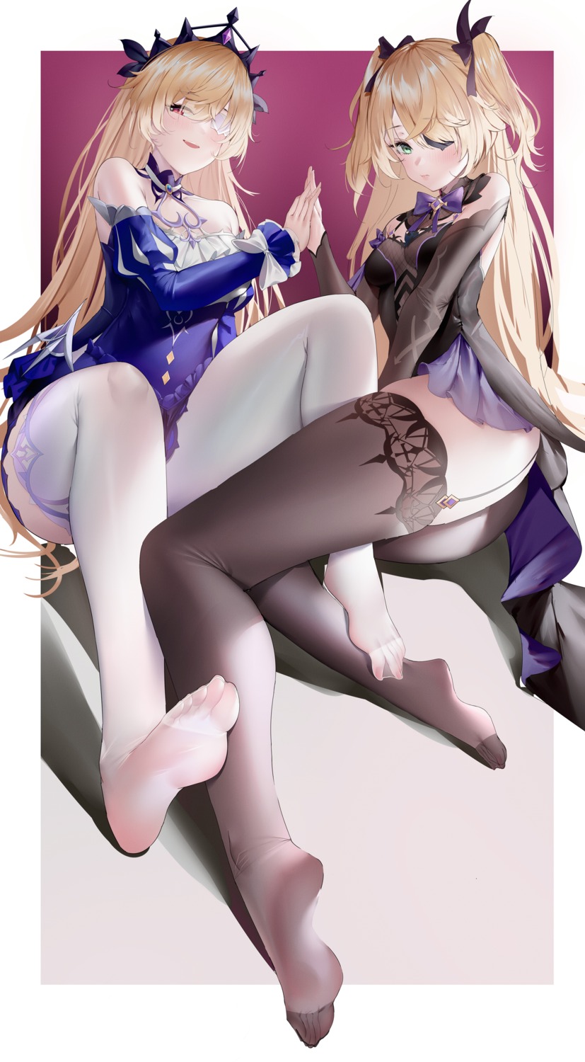 eyepatch feet fischl genshin_impact no_bra see_through stockings thighhighs uaxa2334