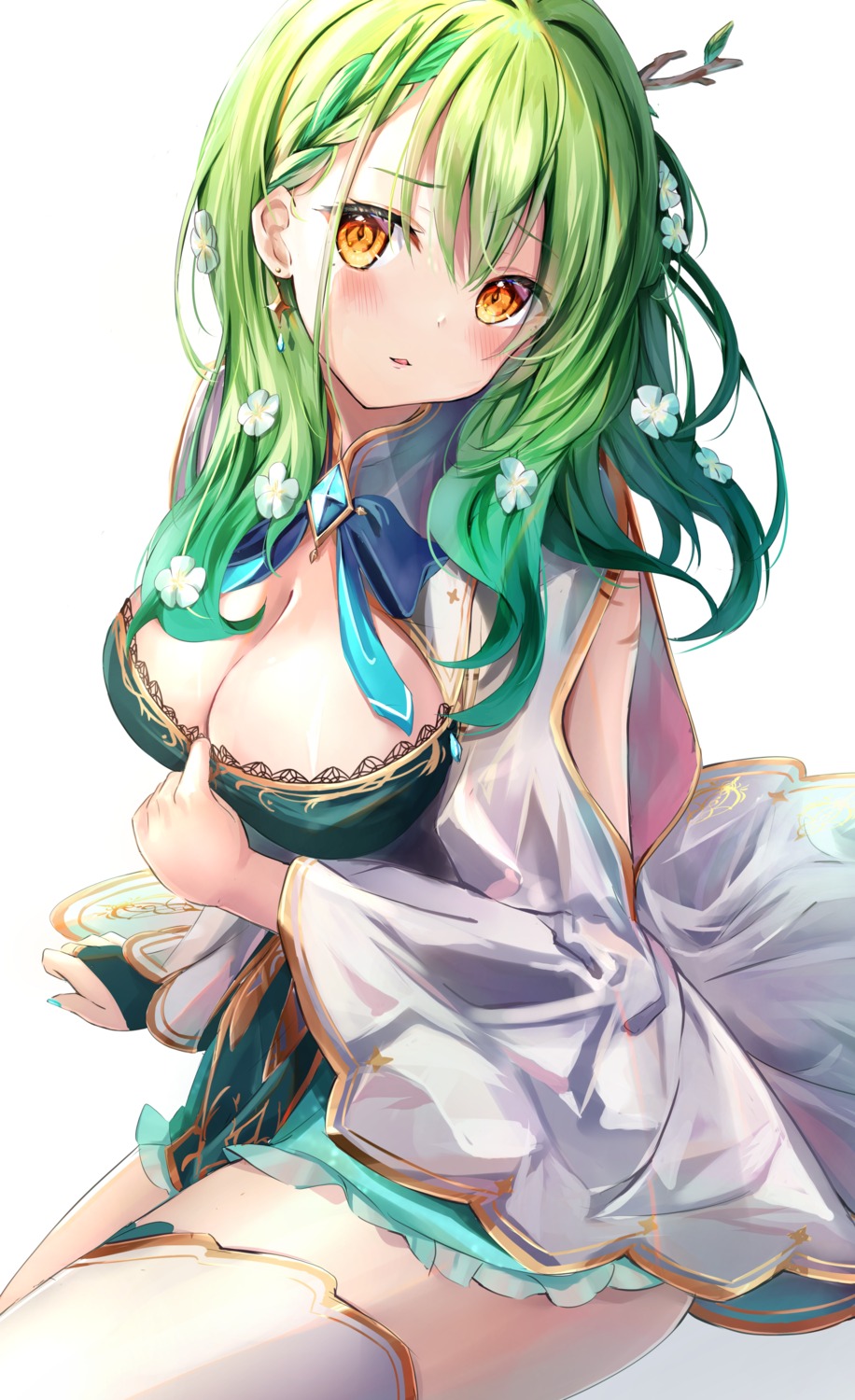 ceres_fauna hololive hololive_english horns mihasu no_bra see_through thighhighs