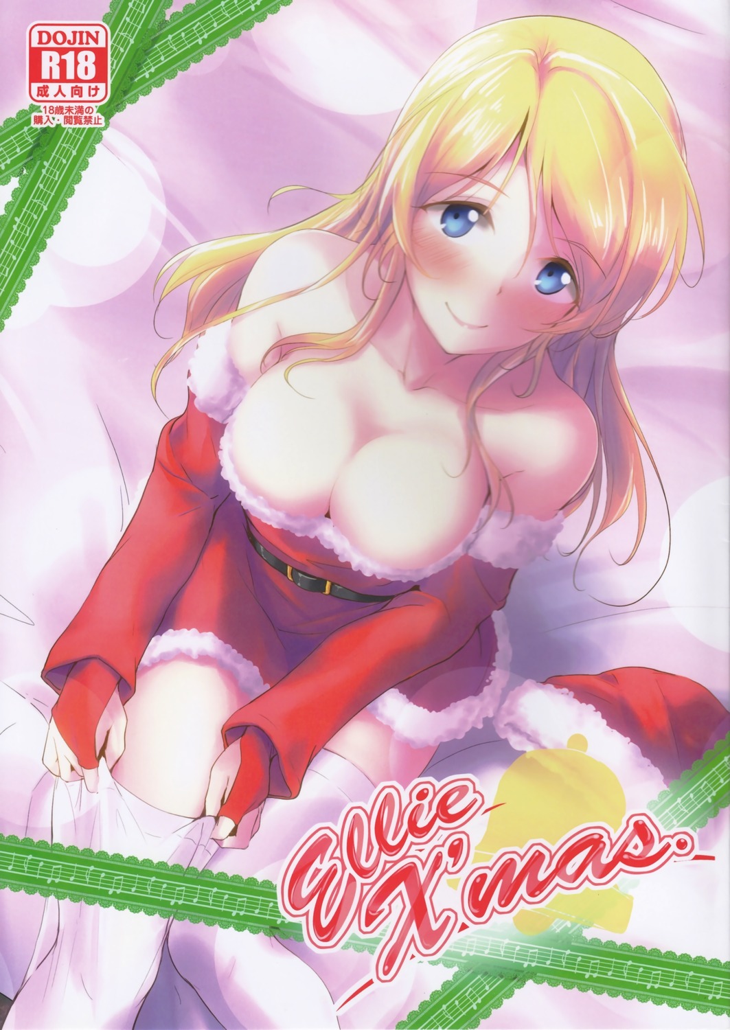 ayase_eli christmas cleavage dress love_live! moonlight nuno_no_ie thighhighs