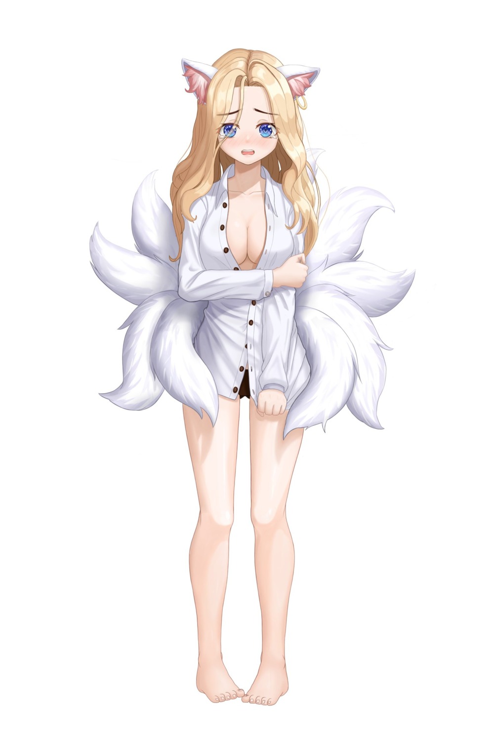 animal_ears dress_shirt kimhu94 kitsune open_shirt pantsu tail