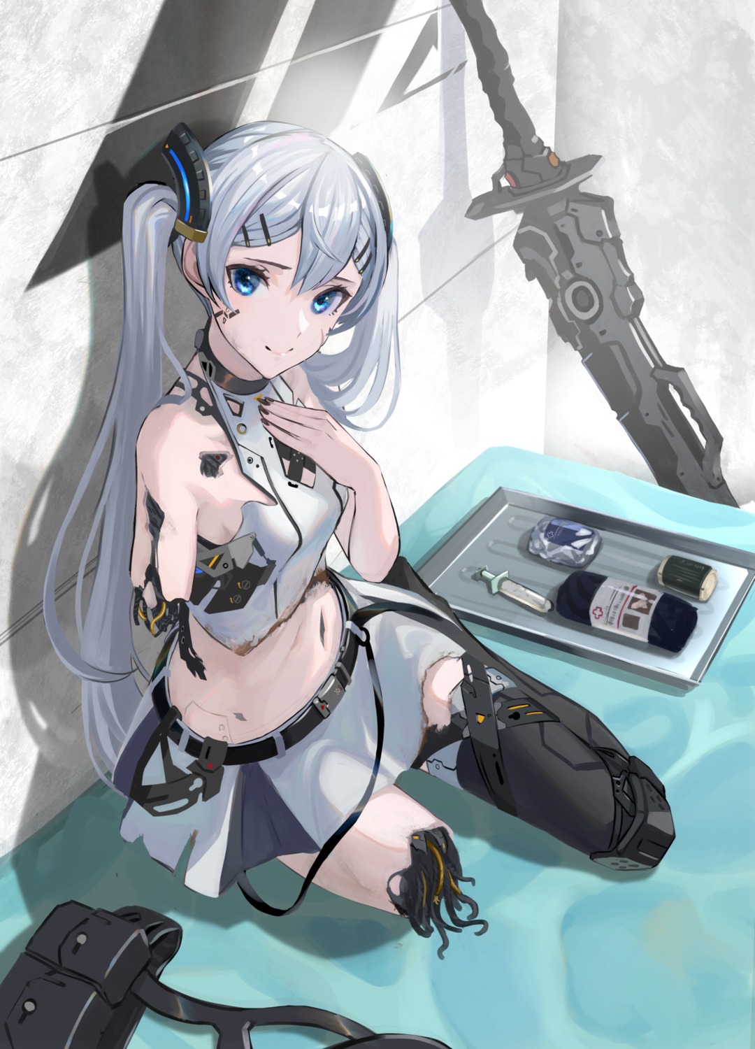 asagon007 mecha_musume sword thighhighs torn_clothes