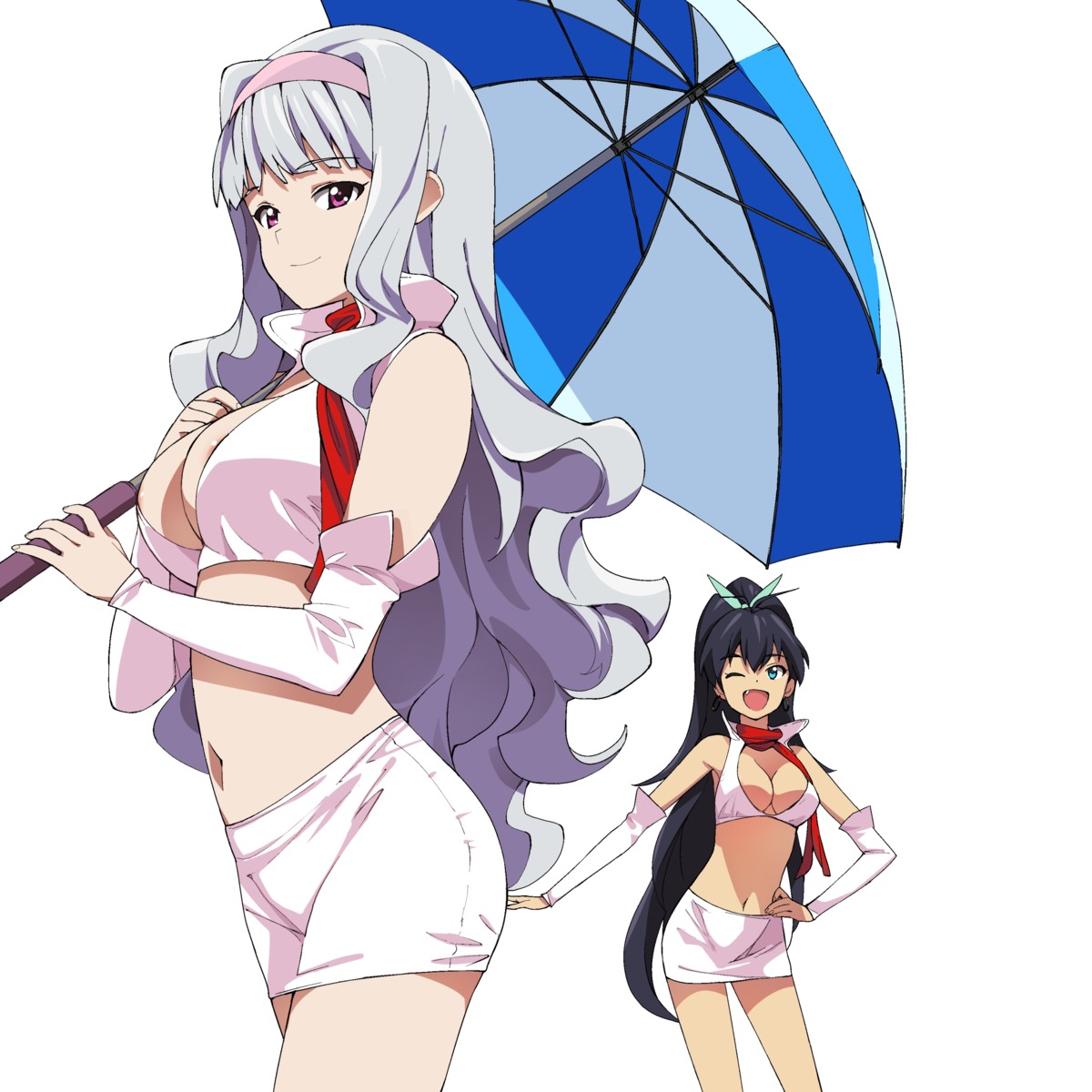 a1 areola cleavage ganaha_hibiki initial-g shijou_takane the_idolm@ster umbrella