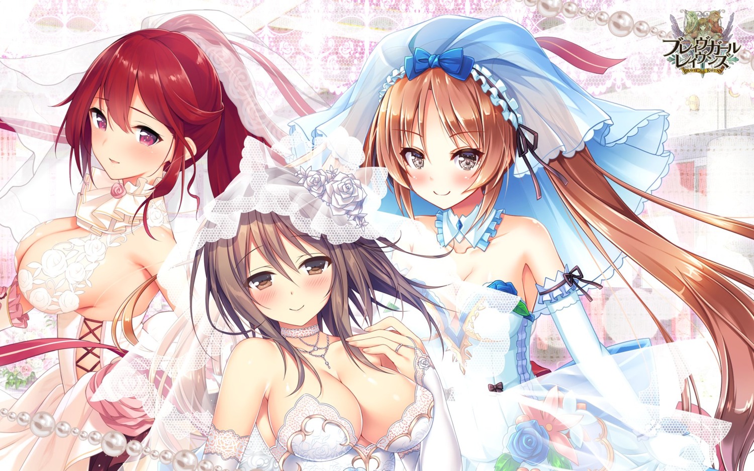 akashio brave_girl_ravens cleavage dress f-cla no_bra see_through sorai_shinya wallpaper wedding_dress