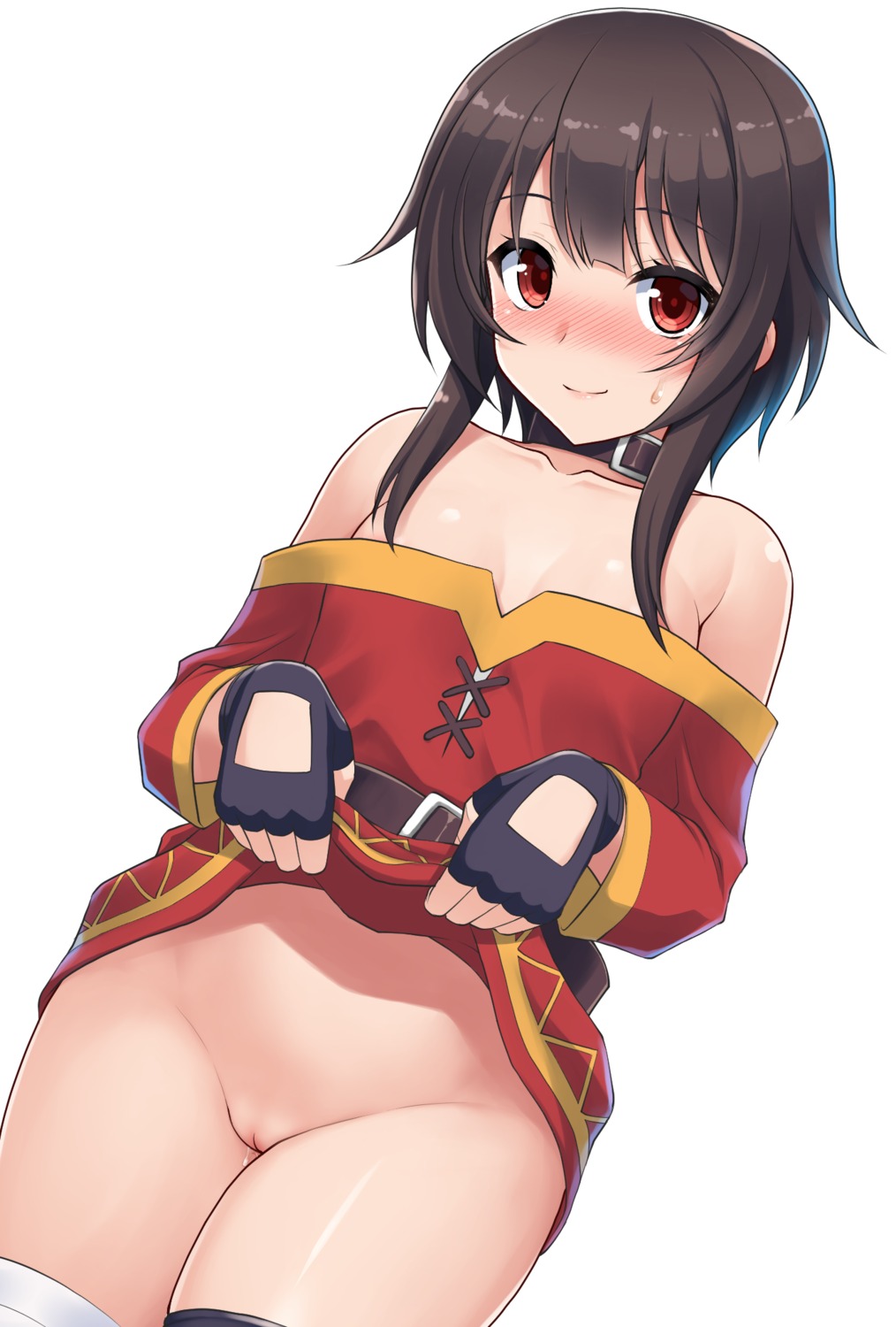 bandages dress hormone_koijirou kono_subarashii_sekai_ni_shukufuku_wo! loli megumin no_bra nopan pussy skirt_lift thighhighs uncensored