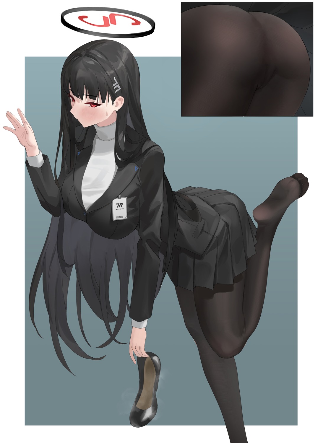 ass blue_archive business_suit chuck_(harfmoondark) halo heels pantyhose skirt_lift tsukatsuki_rio