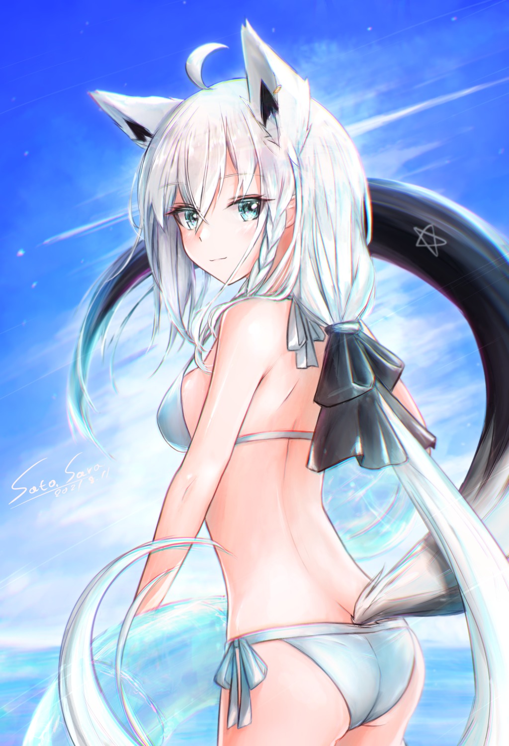 animal_ears ass bikini hololive hololive_gamers kitsune sarasuty shirakami_fubuki swimsuits tail