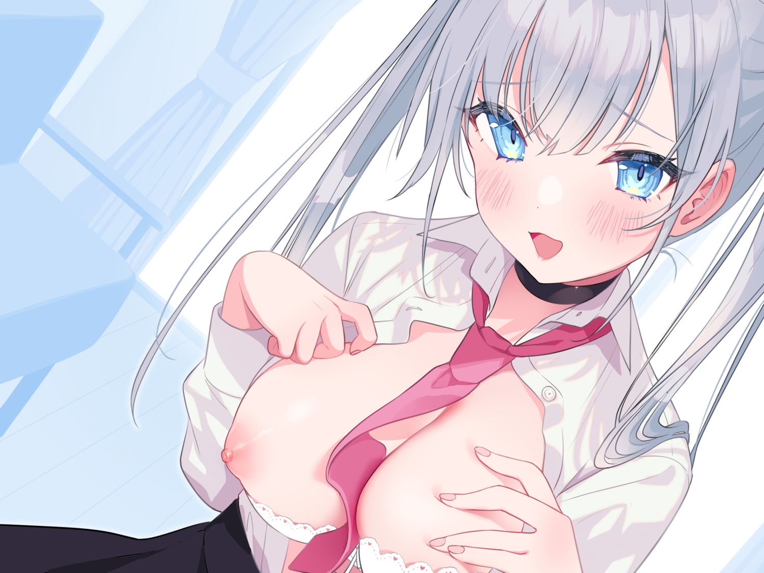 bra breasts nipples open_shirt seifuku tsukana_(saba_mizore)