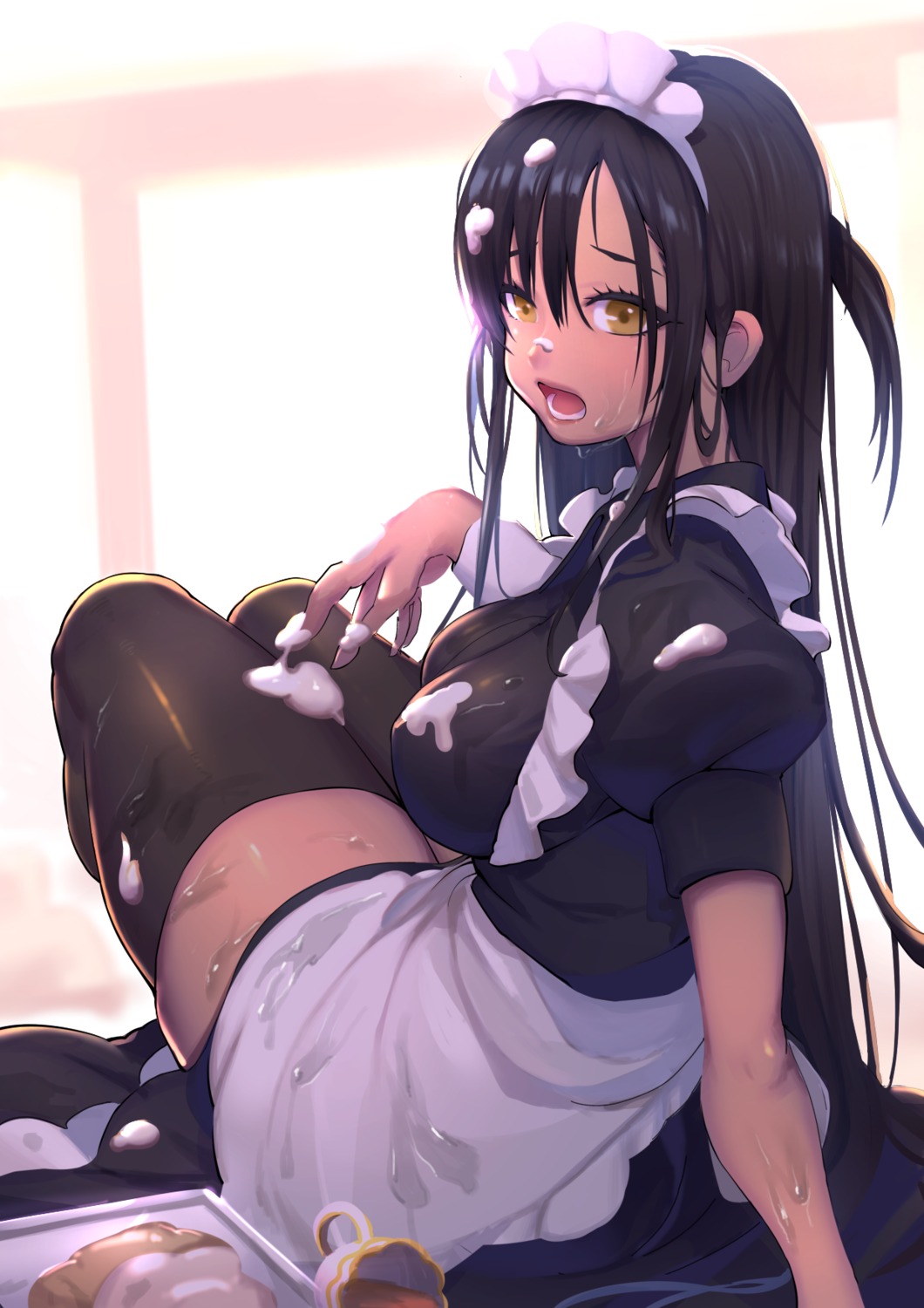 cream haowei_wu maid skirt_lift thighhighs