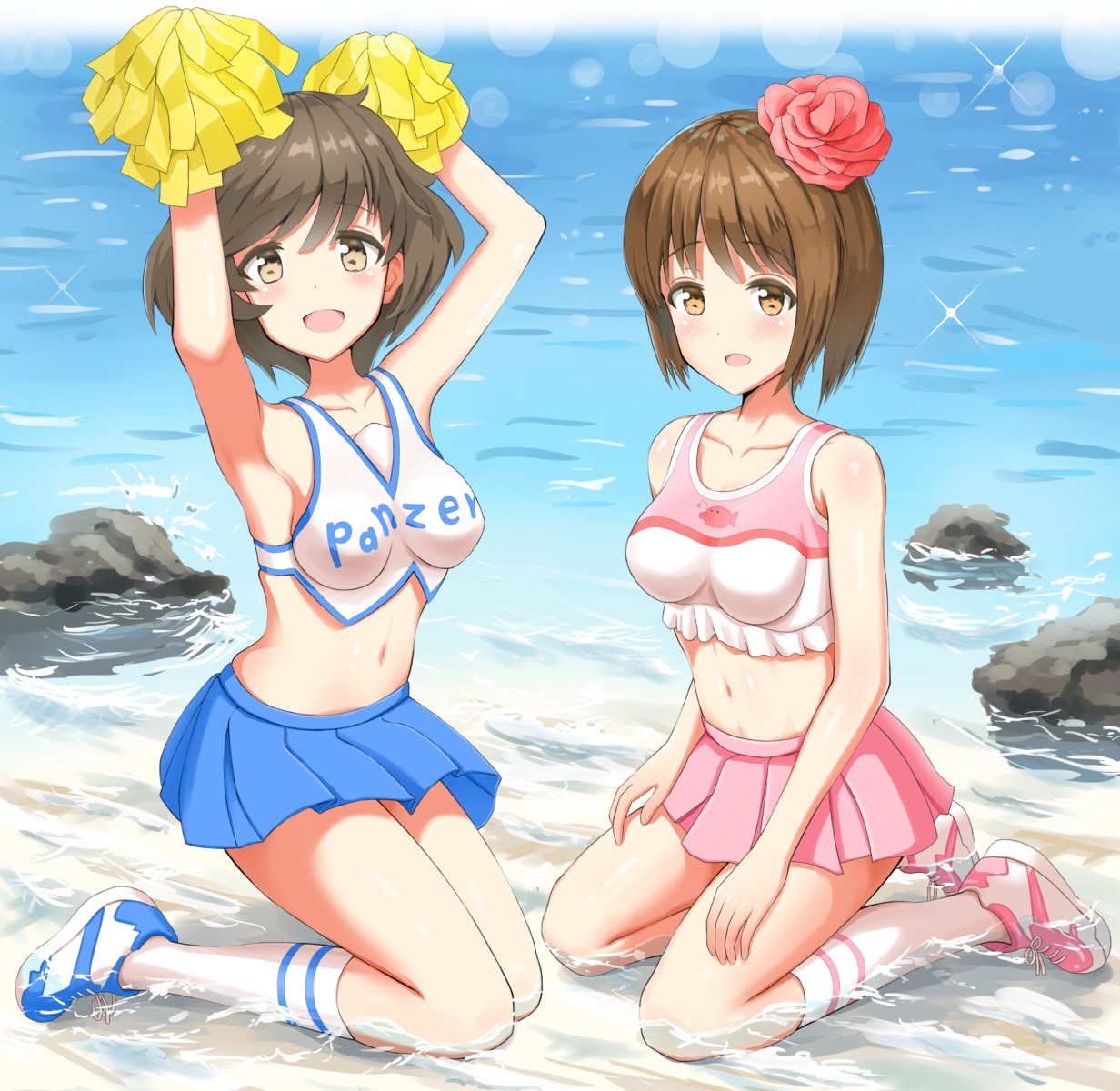 akiyama_yukari cheerleader girls_und_panzer nishizumi_miho wet yuru_melon