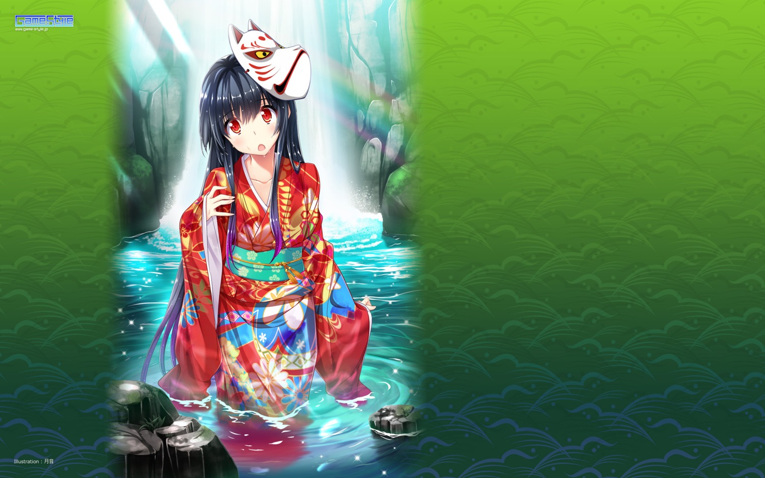 game-style hiyoko_soft kieta_sekai_to_tsuki_to_shoujo kimono la'cryma tsukinon uraraka_kaguya wallpaper wet