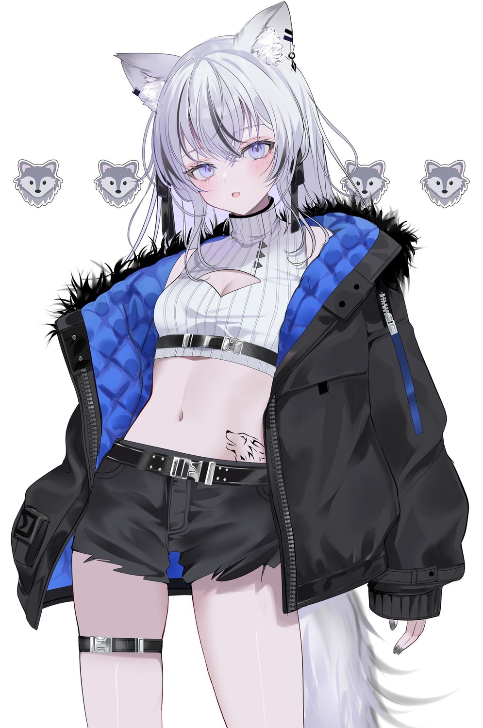 animal_ears cem cleavage garter indie_virtual_youtuber mochita_ren tail tattoo torn_clothes