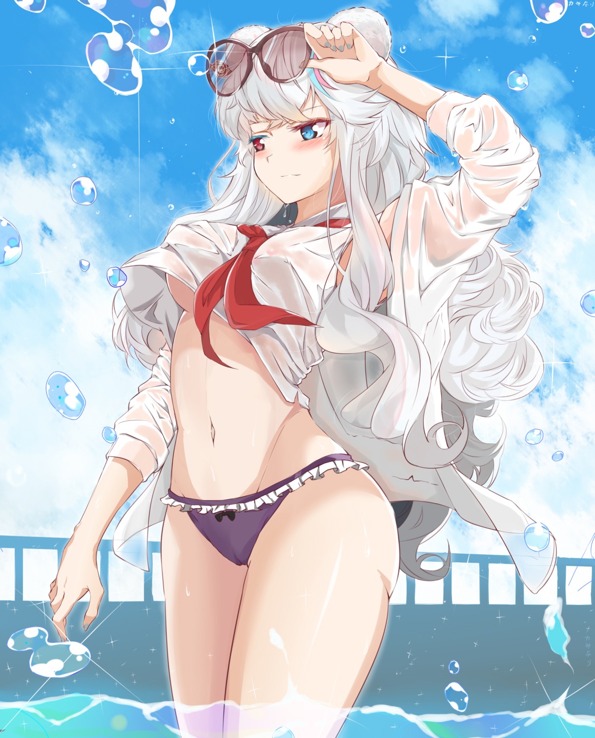 animal_ears areola arknights cameltoe heterochromia kaminarichyan megane no_bra pantsu rosa_(arknights) see_through shirt_lift wet wet_clothes