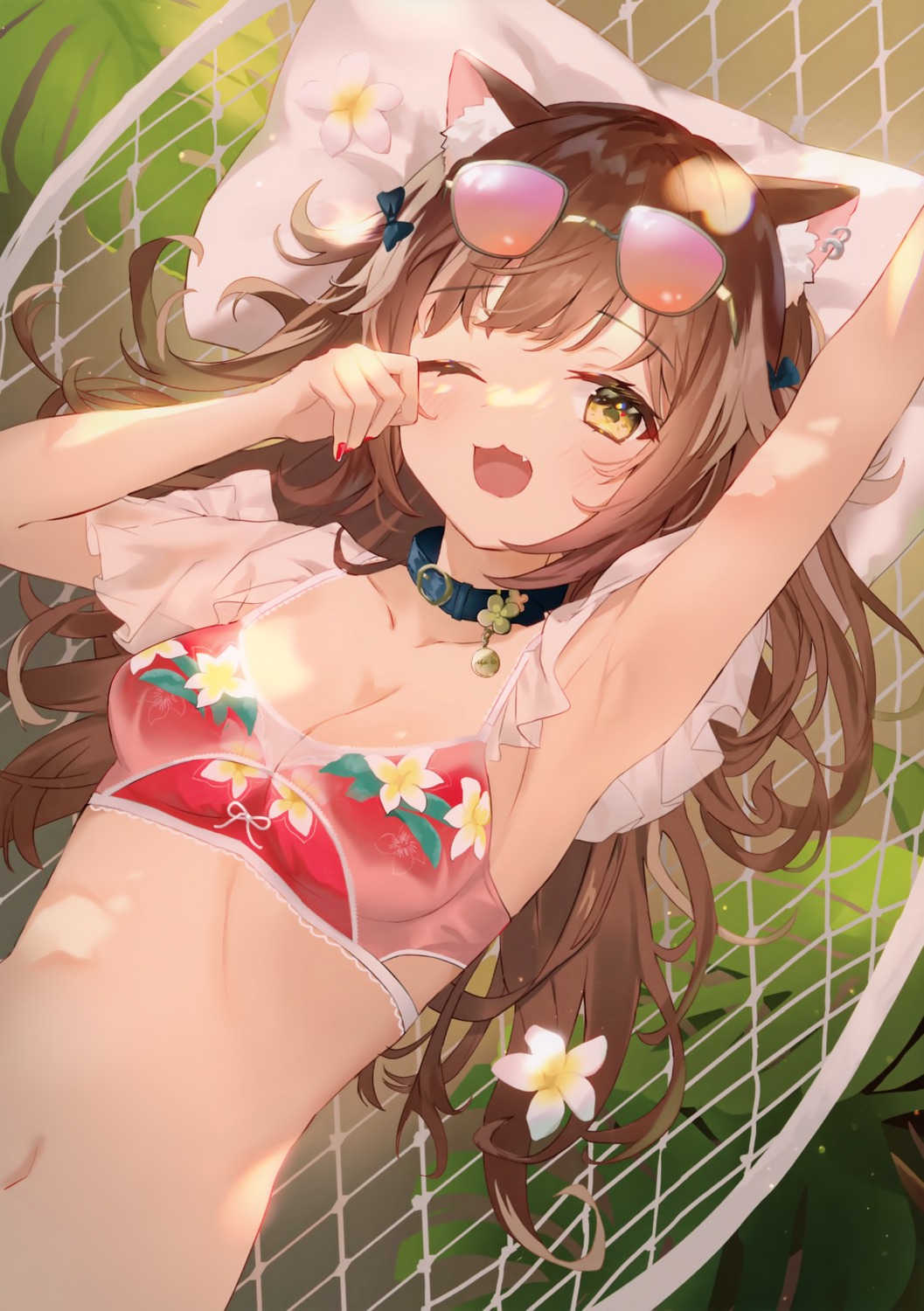 animal_ears bikini_top megane nekomimi omelet_tomato omutoma swimsuits