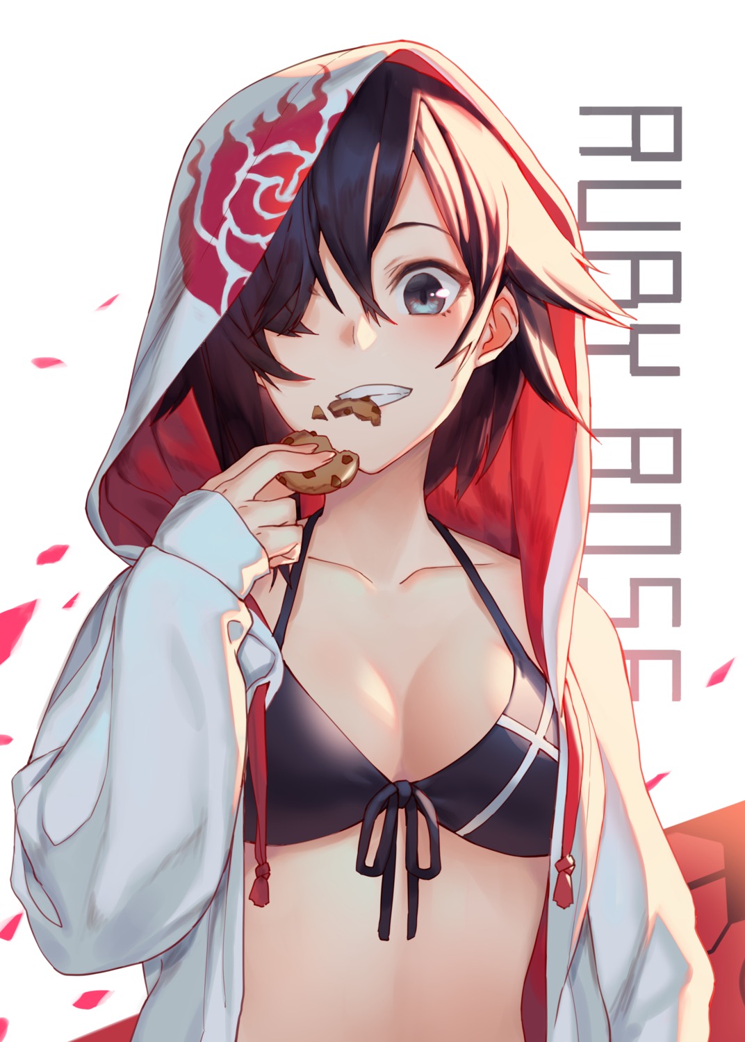 bikini_top cleavage izumi_sai open_shirt ruby_rose rwby swimsuits