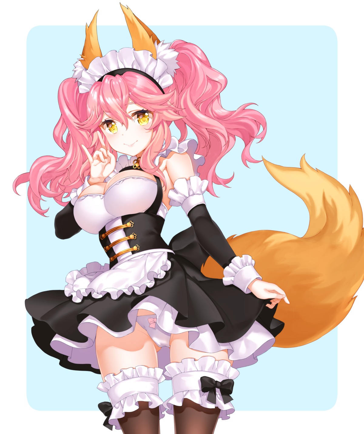 animal_ears cameltoe cleavage fate/grand_order maid pantsu shiosoda skirt_lift tail tamamo_no_mae thighhighs