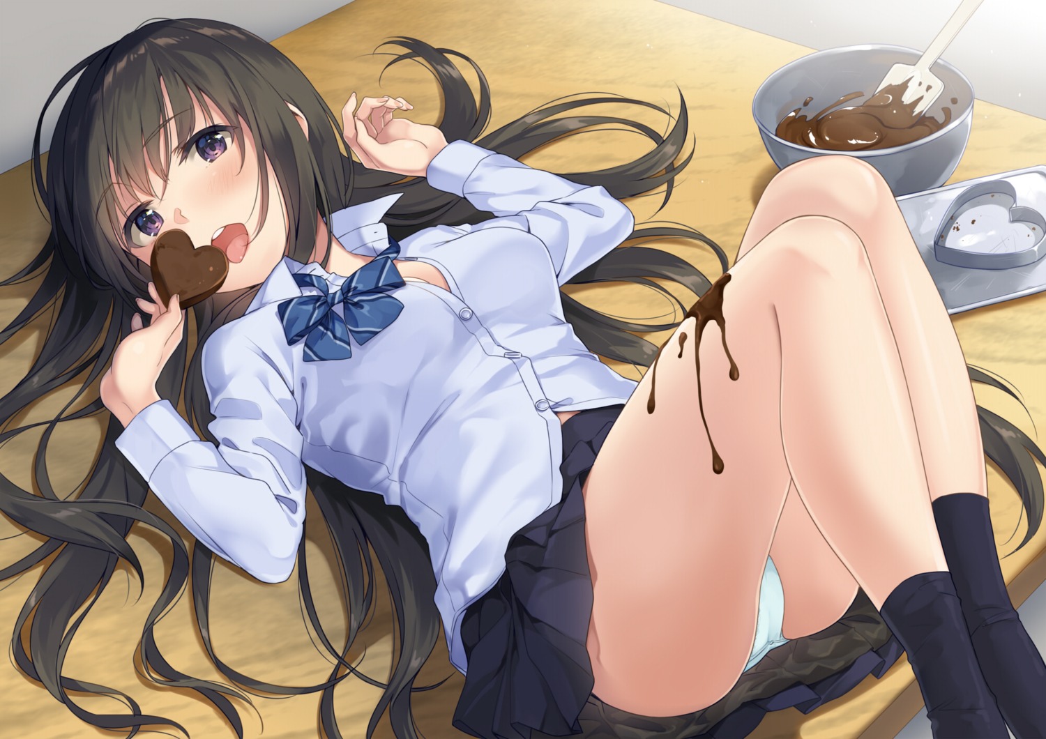 cameltoe cleavage cream open_shirt pantsu seifuku skirt_lift unasaka valentine