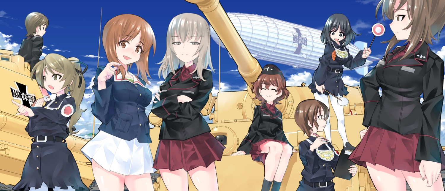 akaboshi_koume breast_hold girls_und_panzer inatomi_hibiki inou_takashi itsumi_erika nishizumi_maho nishizumi_miho pantyhose ritaiko sasagawa_kanon takashima_remi uniform