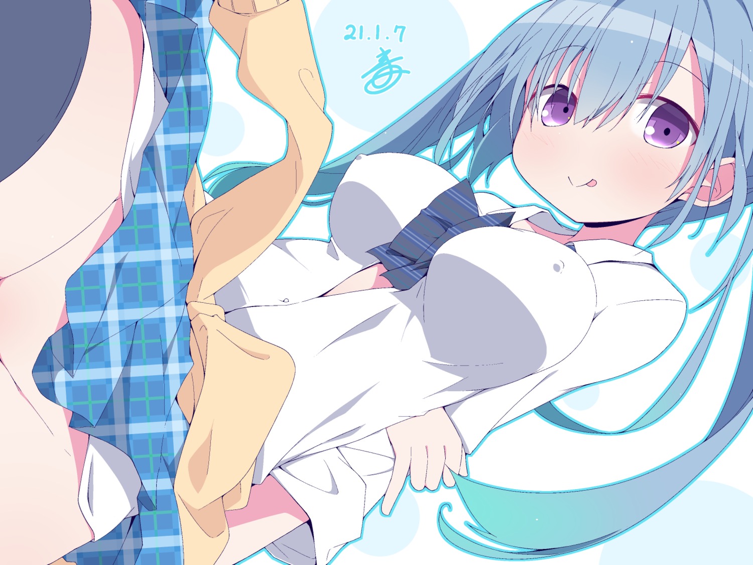 erect_nipples kasane_ao magia_record:_mahou_shoujo_madoka_magica_gaiden nekokan-nekokan no_bra nopan open_shirt puella_magi_madoka_magica seifuku skirt_lift sweater wallpaper