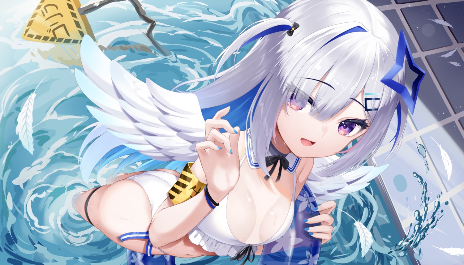 amane_kanata angel hololive roina_(effj7473) swimsuits wings