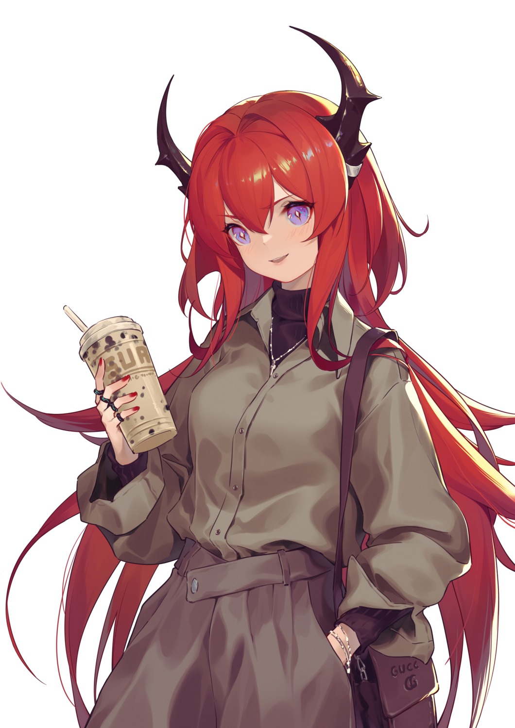 arknights horns jiusan_naitan surtr_(arknights) sweater