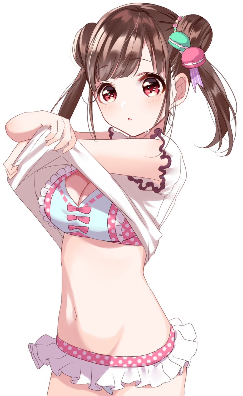 bikini cleavage misumi shirt_lift sonoda_chiyoko swimsuits the_idolm@ster the_idolm@ster_shiny_colors undressing