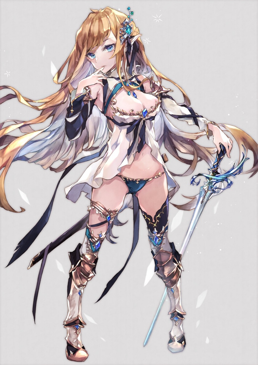 armor bikini_armor garter pointy_ears purin_uni3 sword thighhighs