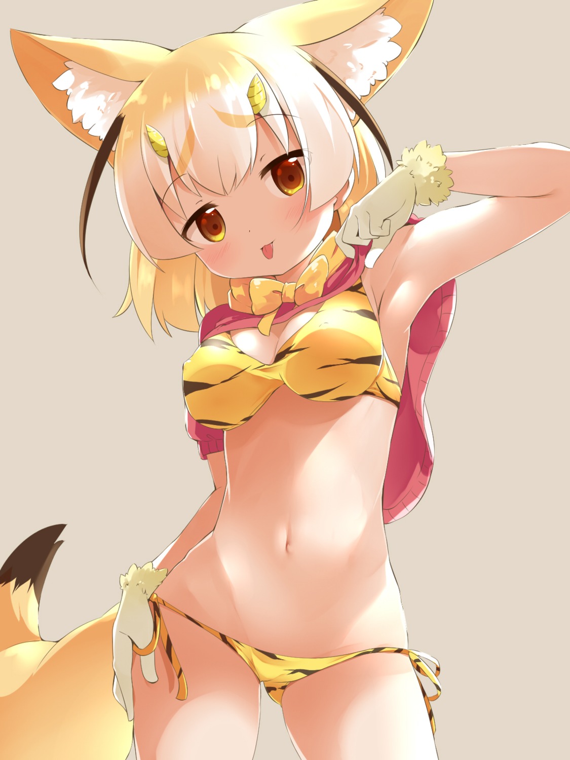 animal_ears bikini cleavage fennec_(kemono_friends) horns kemono_friends makuran swimsuits tail