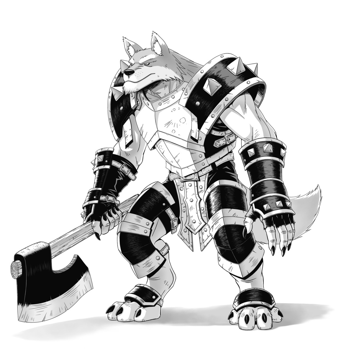 animal_ears armor danreizer monochrome tail weapon