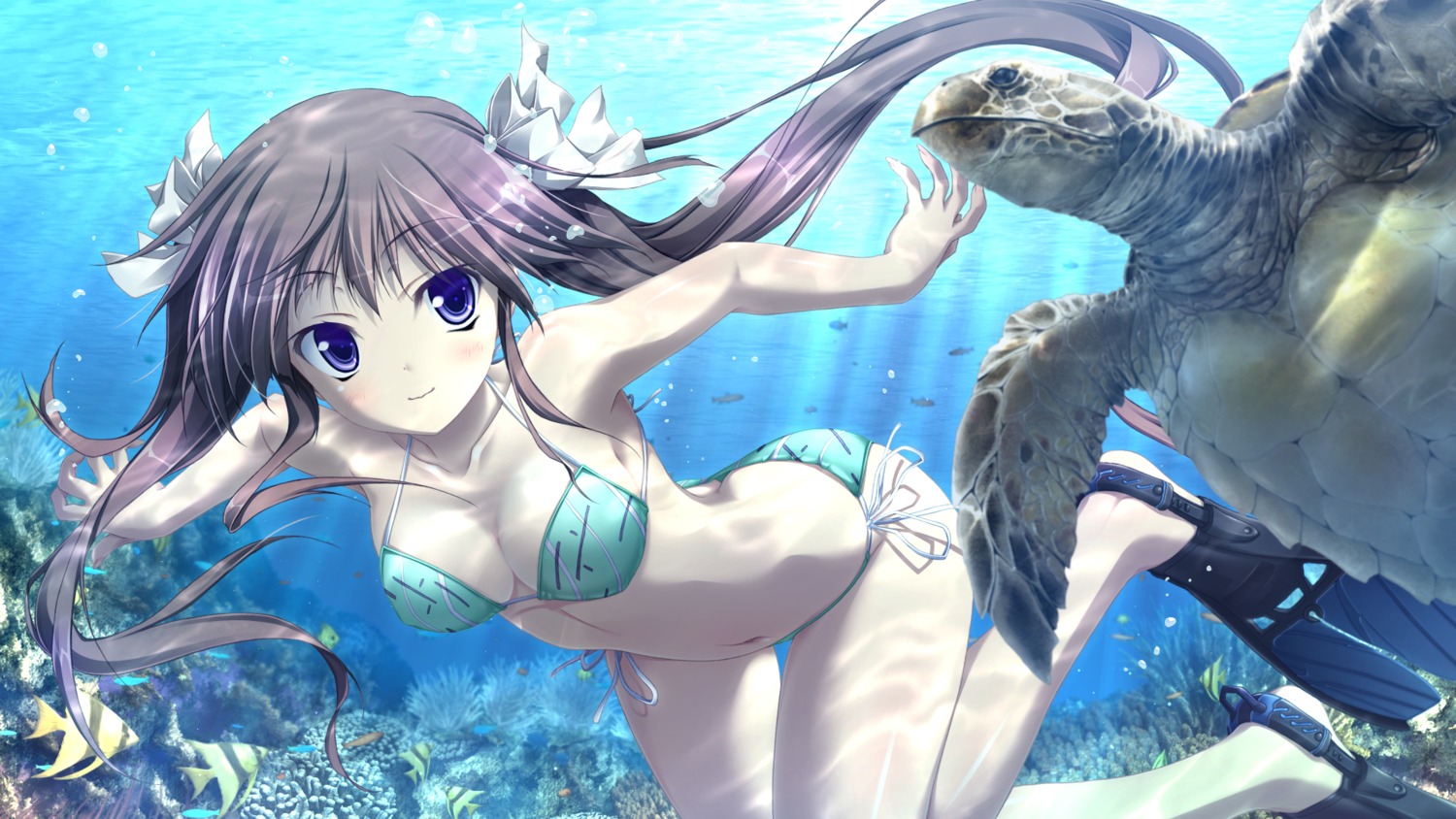 bikini cleavage hapymaher hirasaka_keiko purple_software swimsuits tsukimori_hiro wallpaper