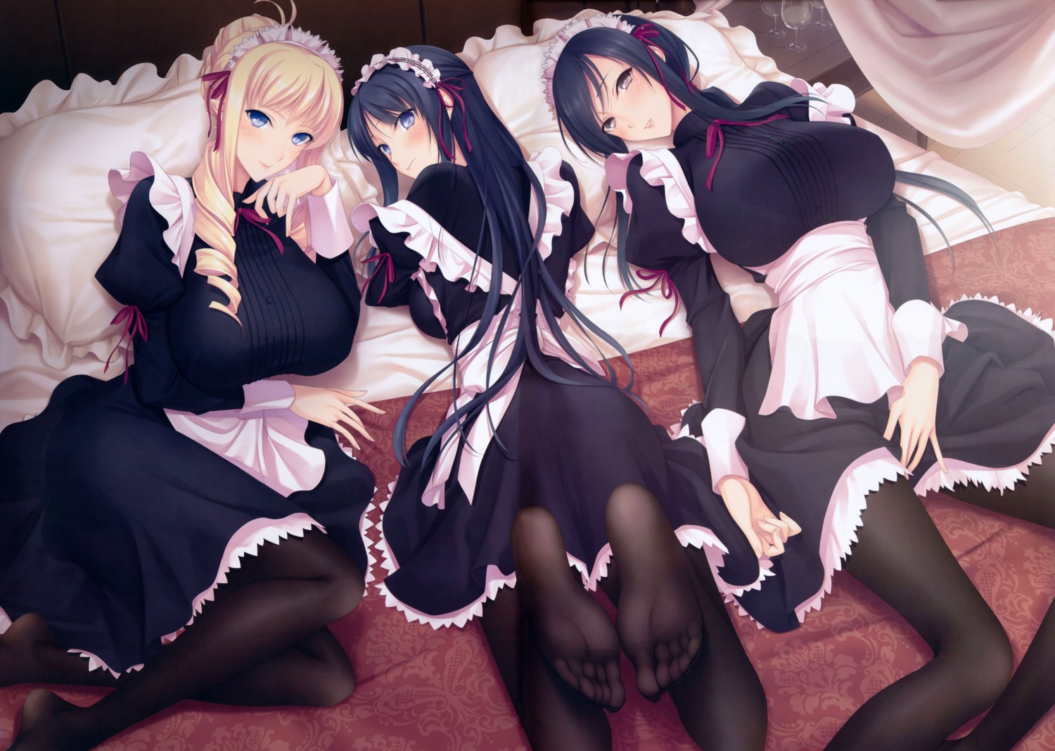 bertille_althusser f-cla feet hiiragi_ayako maid pantyhose ryuuzouji_akane walkure_romanze