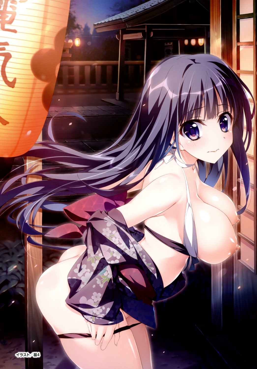 ass breasts japanese_clothes keroq motoyon nipples open_shirt panty_pull subarashiki_hibi takashima_zakuro undressing