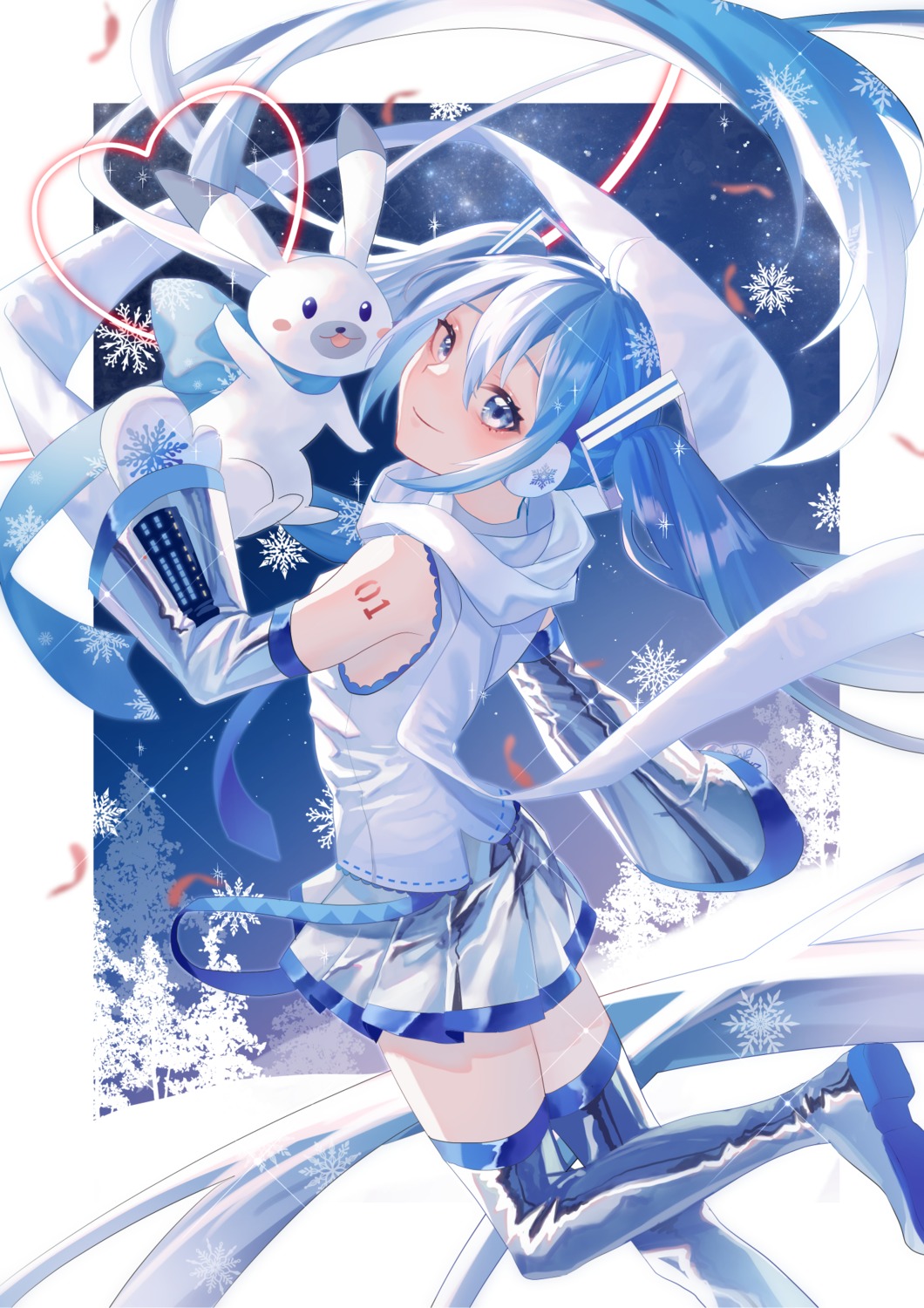 aono_99 hatsune_miku headphones tattoo thighhighs vocaloid yuki_miku