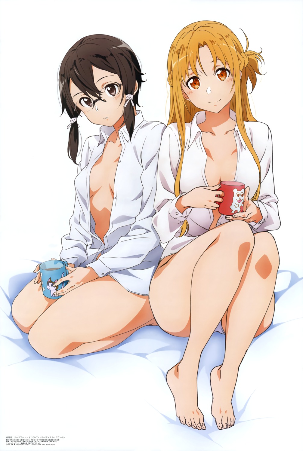 asada_shino ass asuna_(sword_art_online) cleavage dress_shirt feet megane miura_takehiro no_bra open_shirt pantsu sword_art_online sword_art_online_ordinal_scale