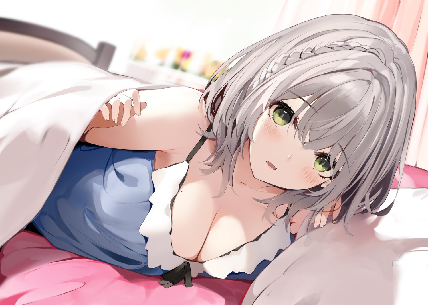 cleavage hololive niii_(memstapak) sheets shirogane_noel