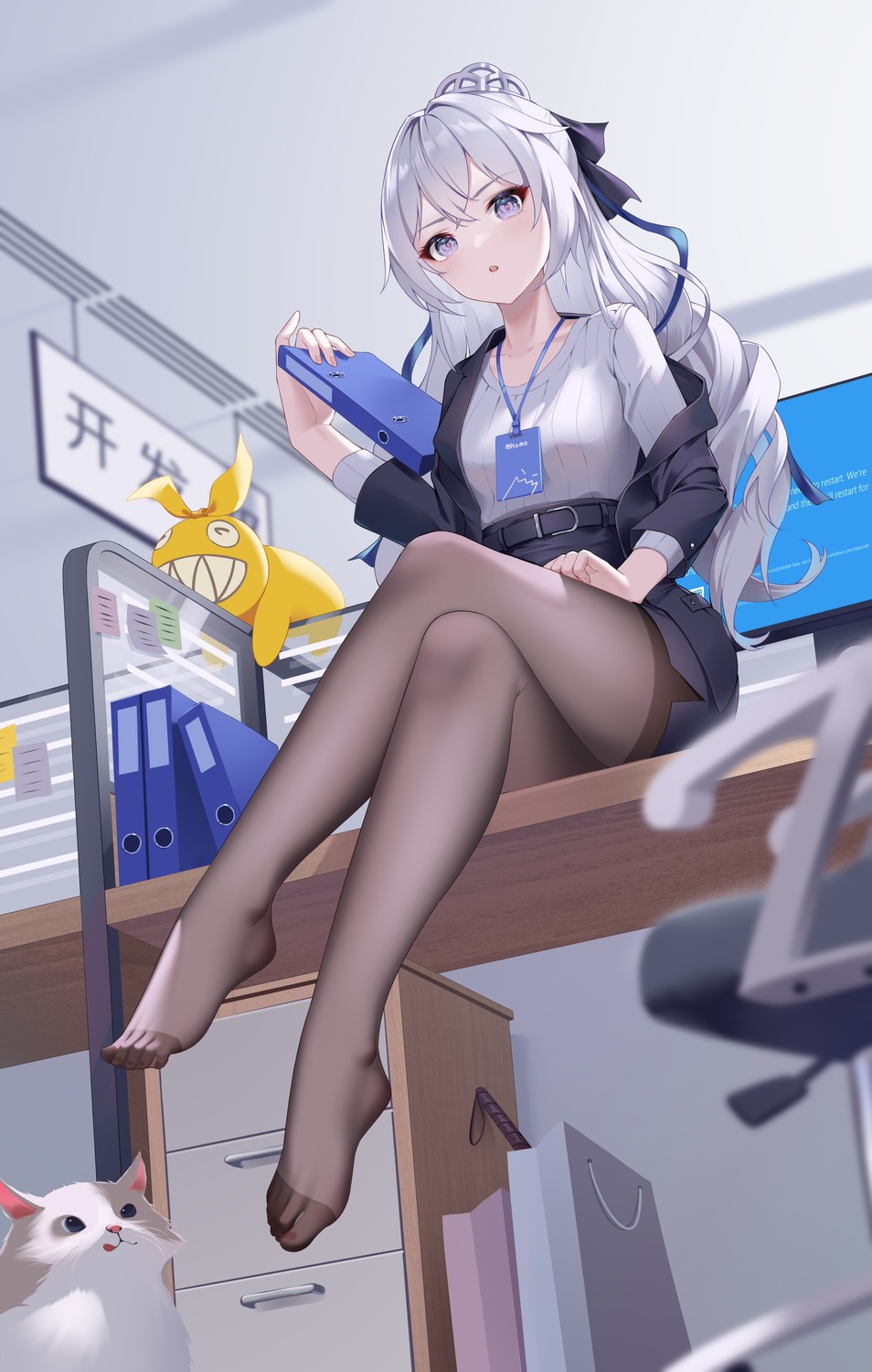 benghuai_xueyuan bingchuan_xian_yu_huang bronya_zaychik business_suit feet honkai_impact neko pantyhose sweater