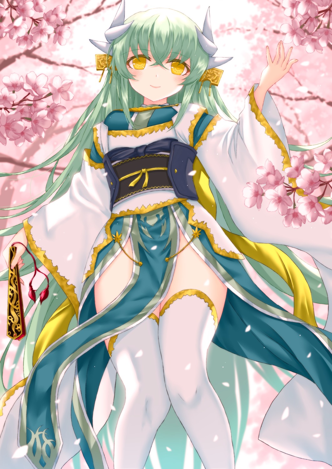 fate/grand_order horns japanese_clothes kiyohime_(fate/grand_order) morizono_shiki thighhighs