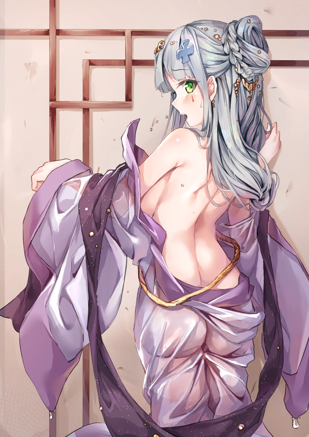 asian_clothes ass girls_frontline hansallin hk416_(girls_frontline) no_bra nopan see_through undressing wet wet_clothes