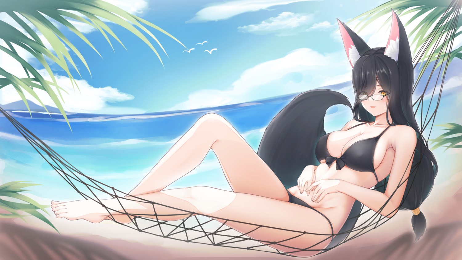 animal_ears benedia bikini kitsune megane swimsuits tail