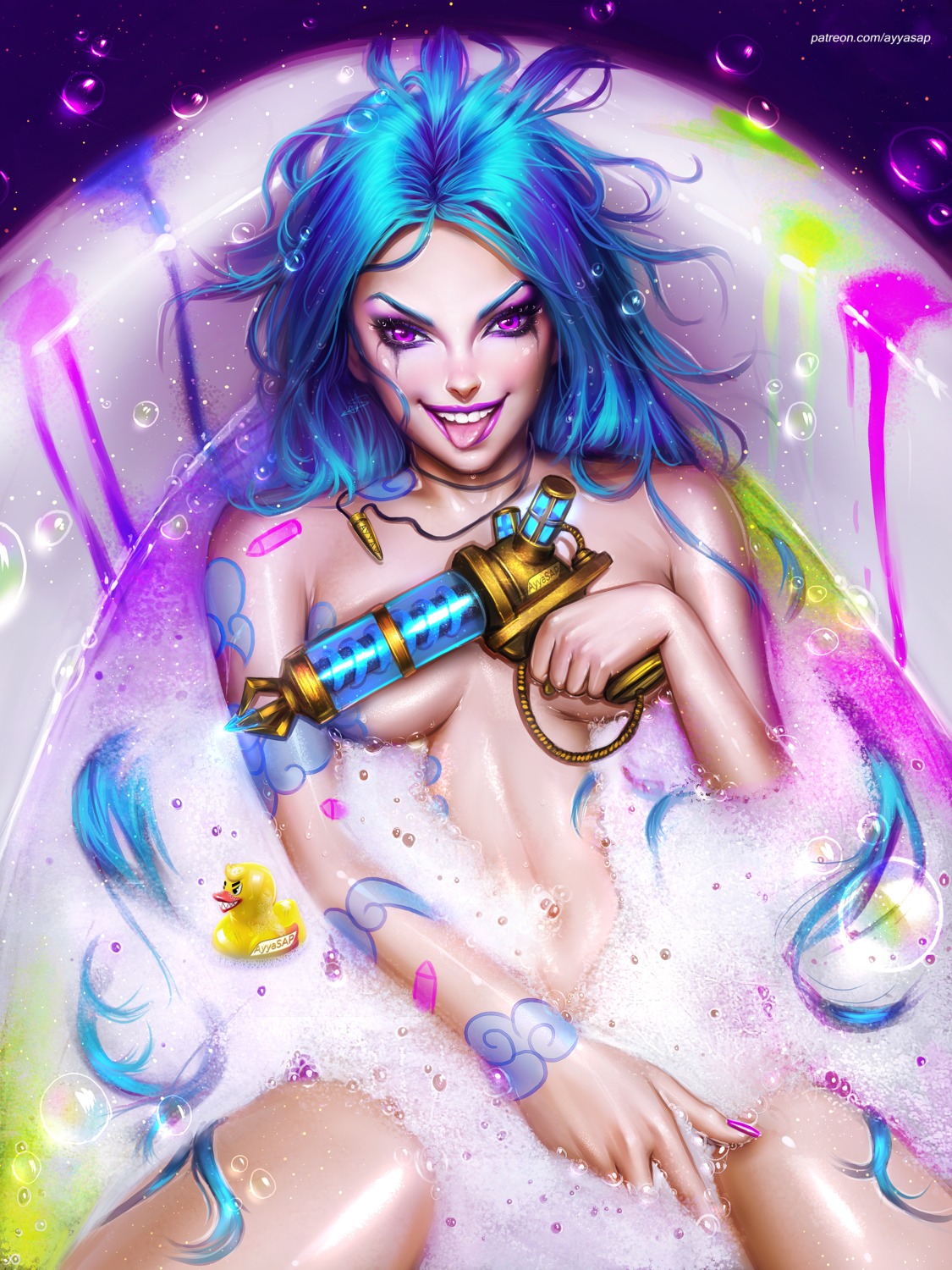 ayyasap bathing gun jinx league_of_legends naked tattoo wet