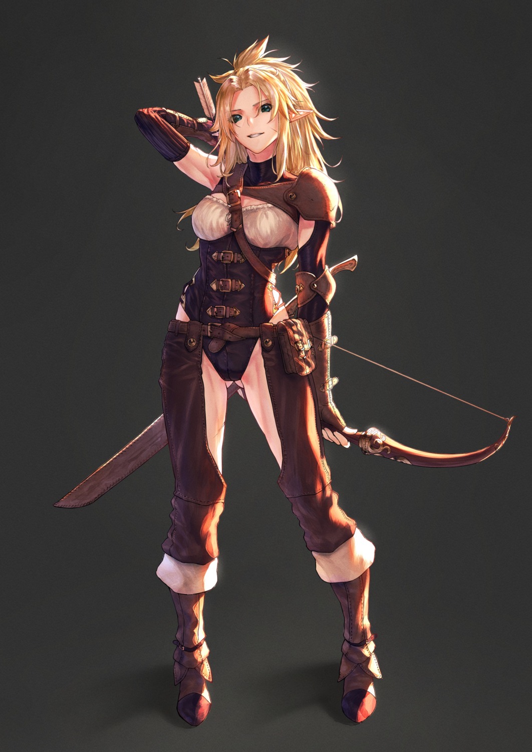 armor elf leotard mugetsu pointy_ears sword weapon