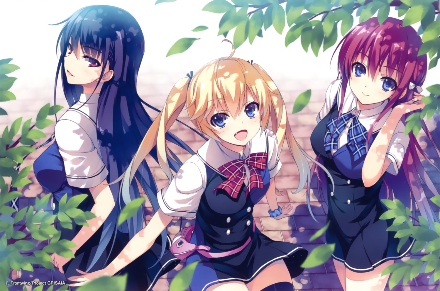 endcard grisaia grisaia_no_kajitsu matsushima_michiru sakaki_yumiko seifuku suou_amane thighhighs tomose_shunsaku