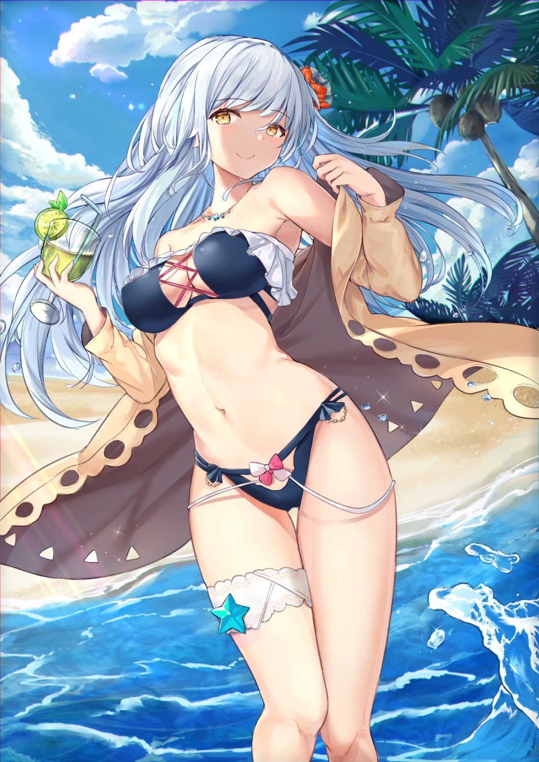 bikini cleavage garter mosta_(lo1777789) open_shirt swimsuits undressing